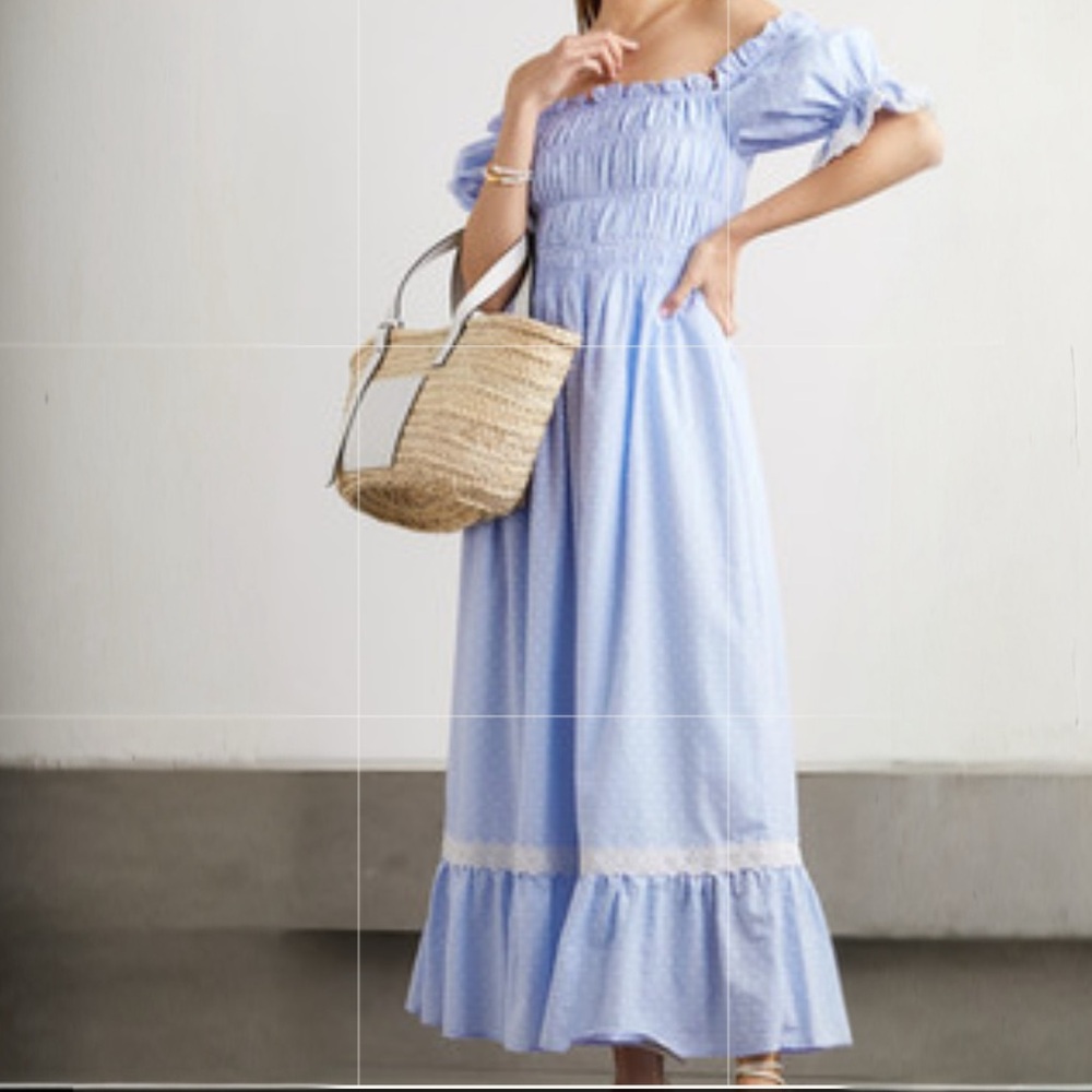 Lug Von Siga Blue Smocked Dotted Elisa Dress 36 Small